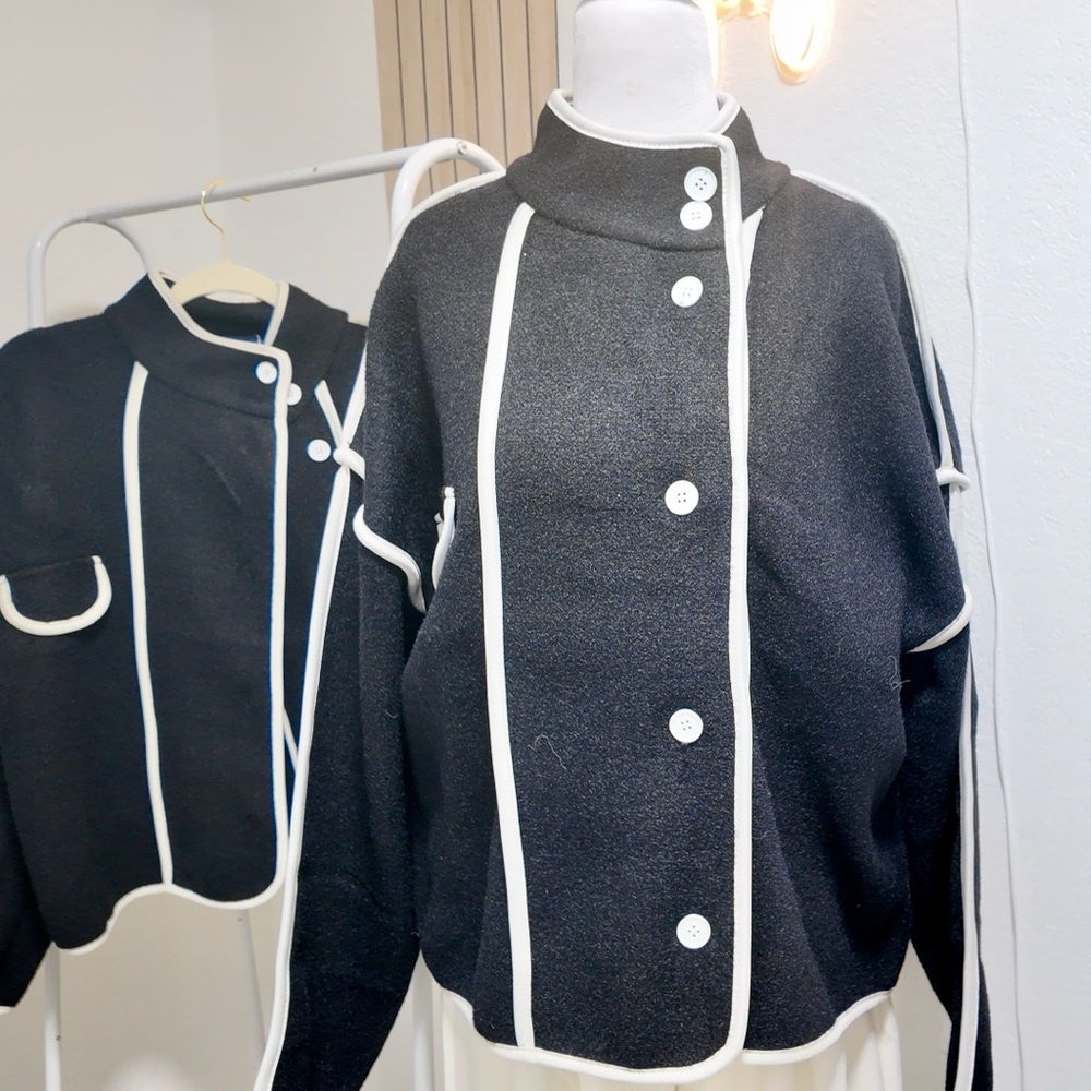 Black and White Button-Up Jacket
